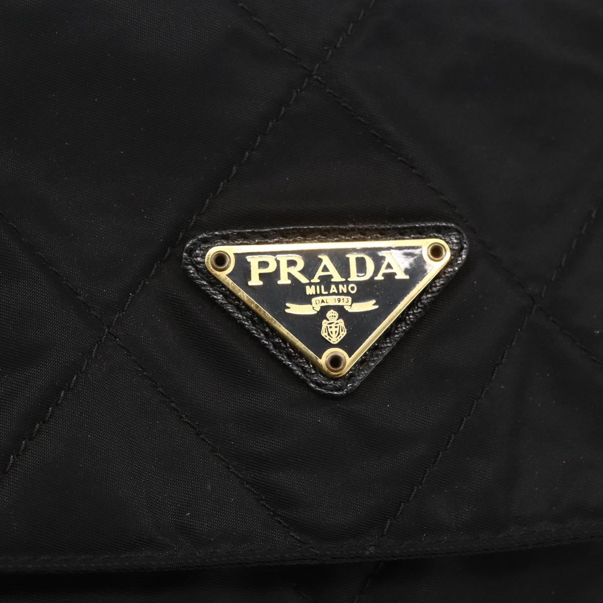 PRADA Quilted Chain Tote Bag Nylon Black Gold Auth bs31575