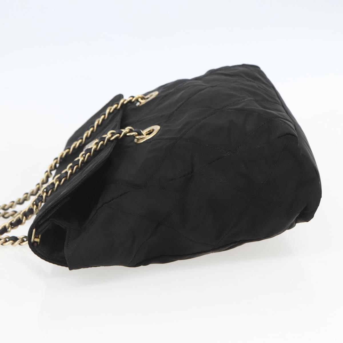 PRADA Quilted Chain Tote Bag Nylon Black Gold Auth bs31575