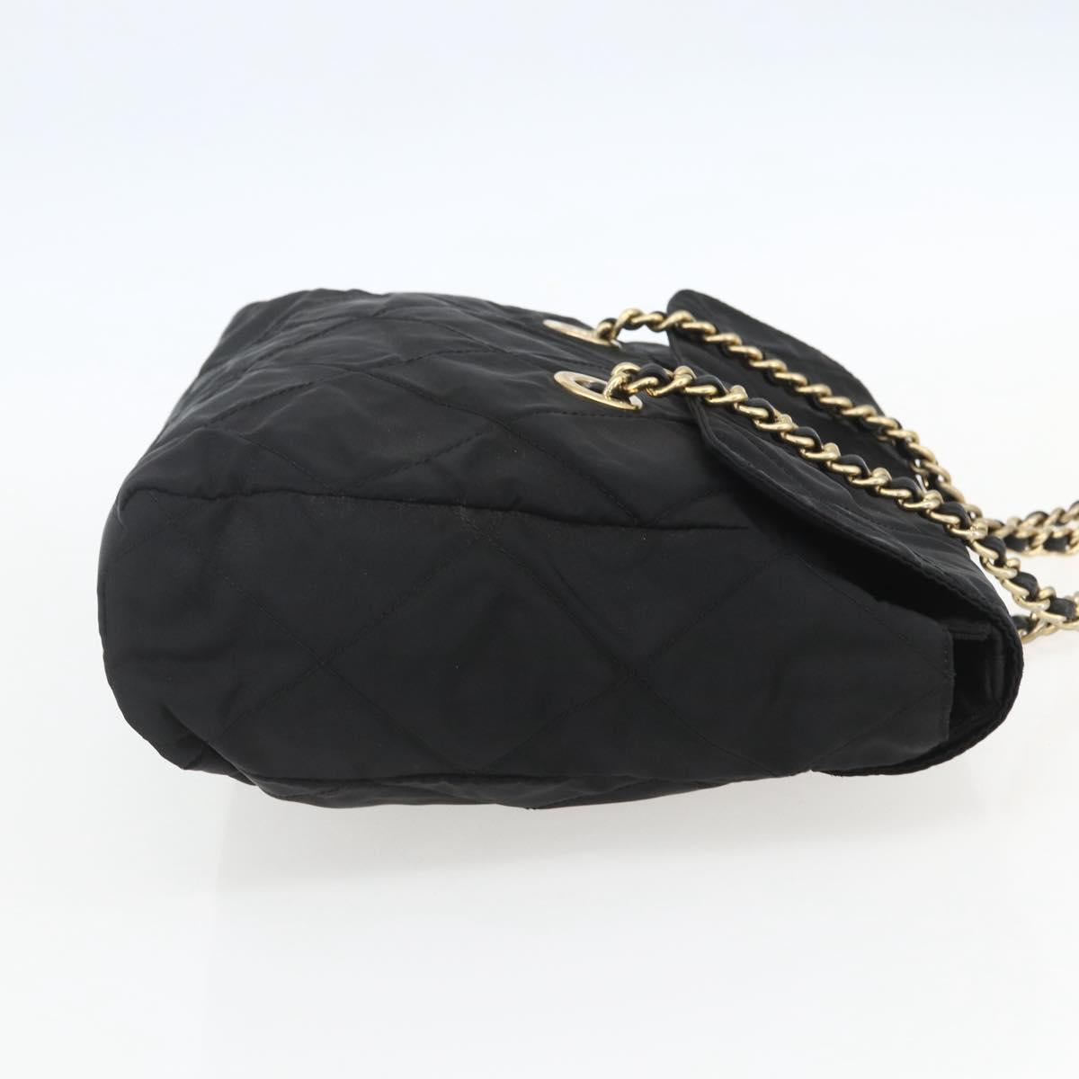 PRADA Quilted Chain Tote Bag Nylon Black Gold Auth bs31575