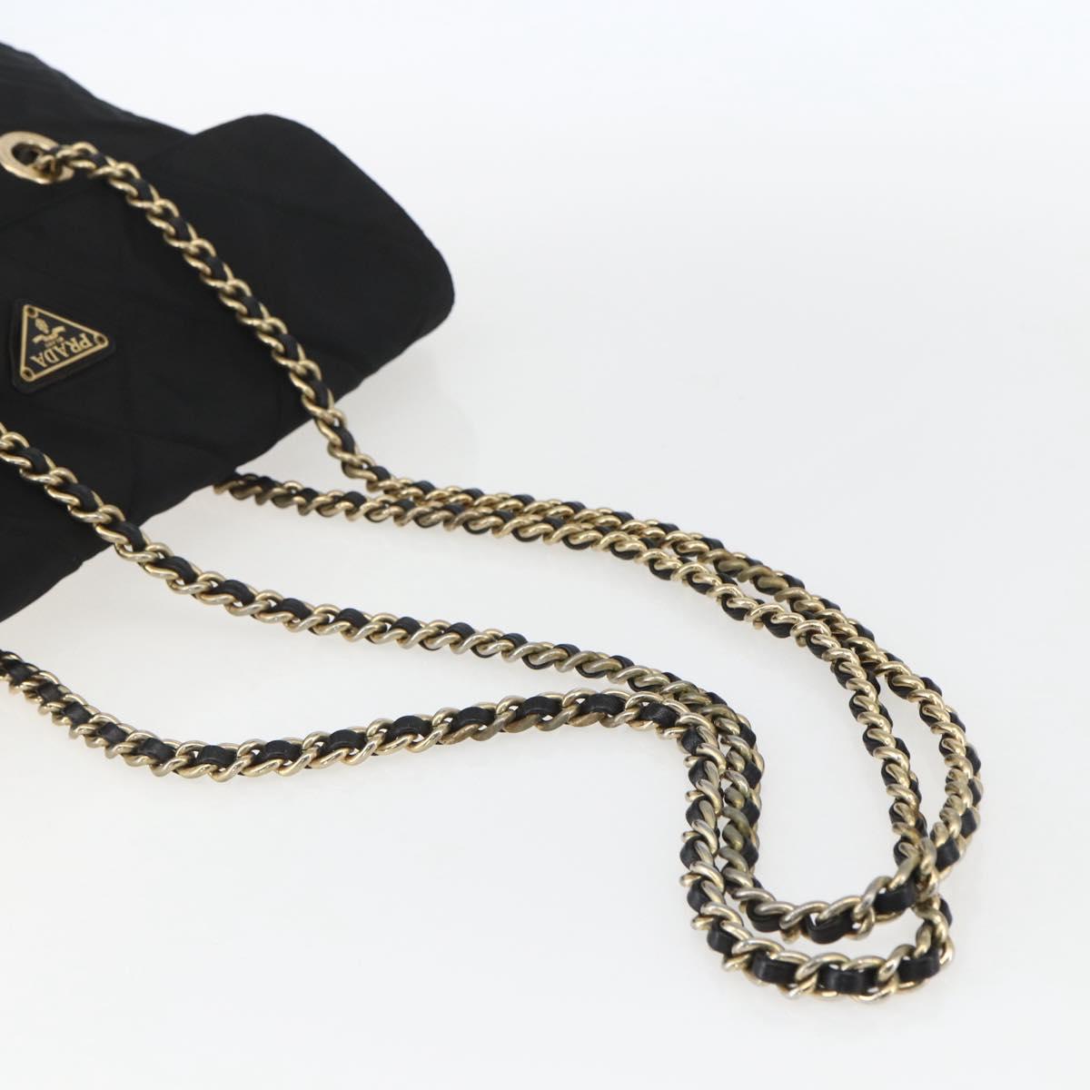 PRADA Quilted Chain Tote Bag Nylon Black Gold Auth bs31575