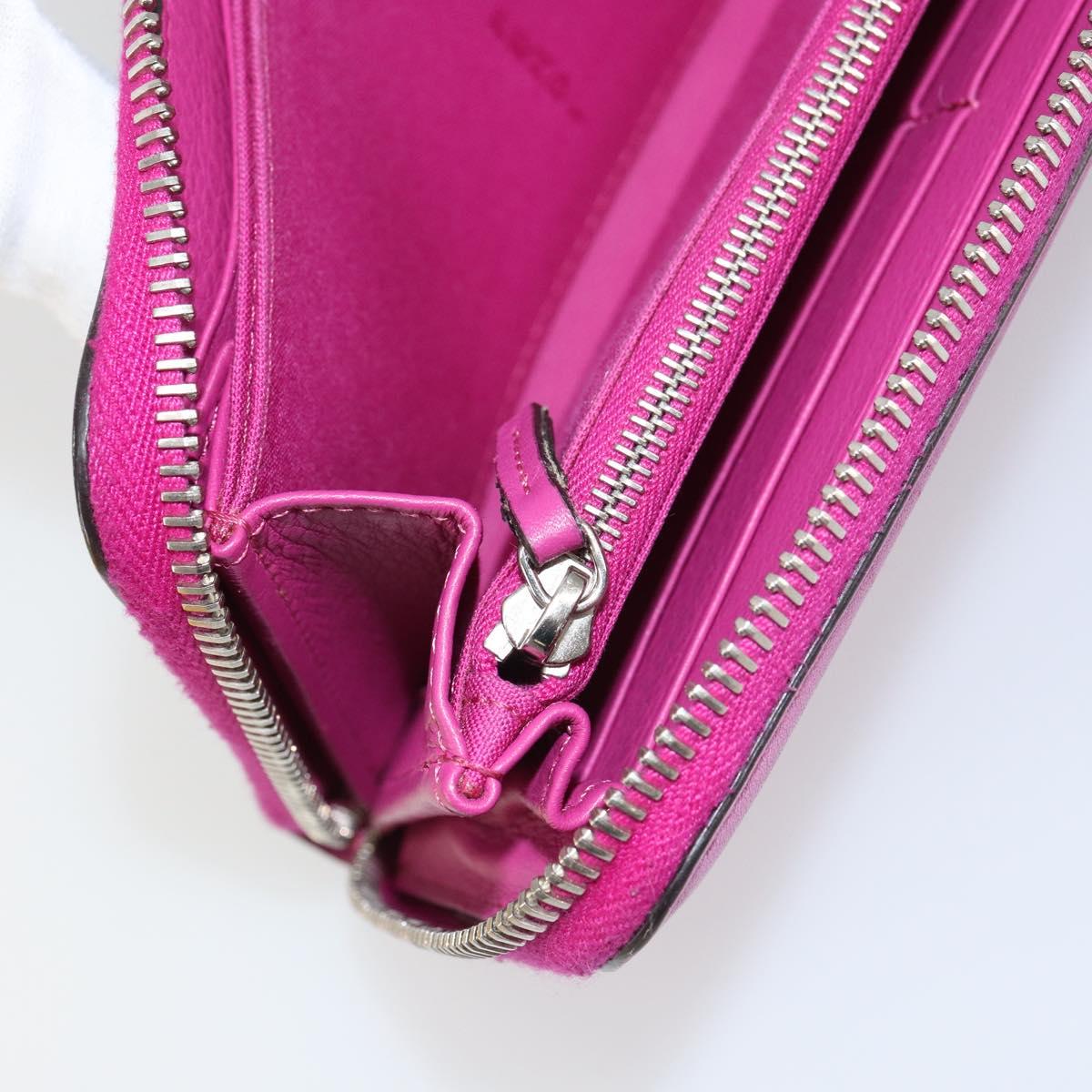 FENDI Zip Around Long Wallet Leather Pink Navy Auth bs31576