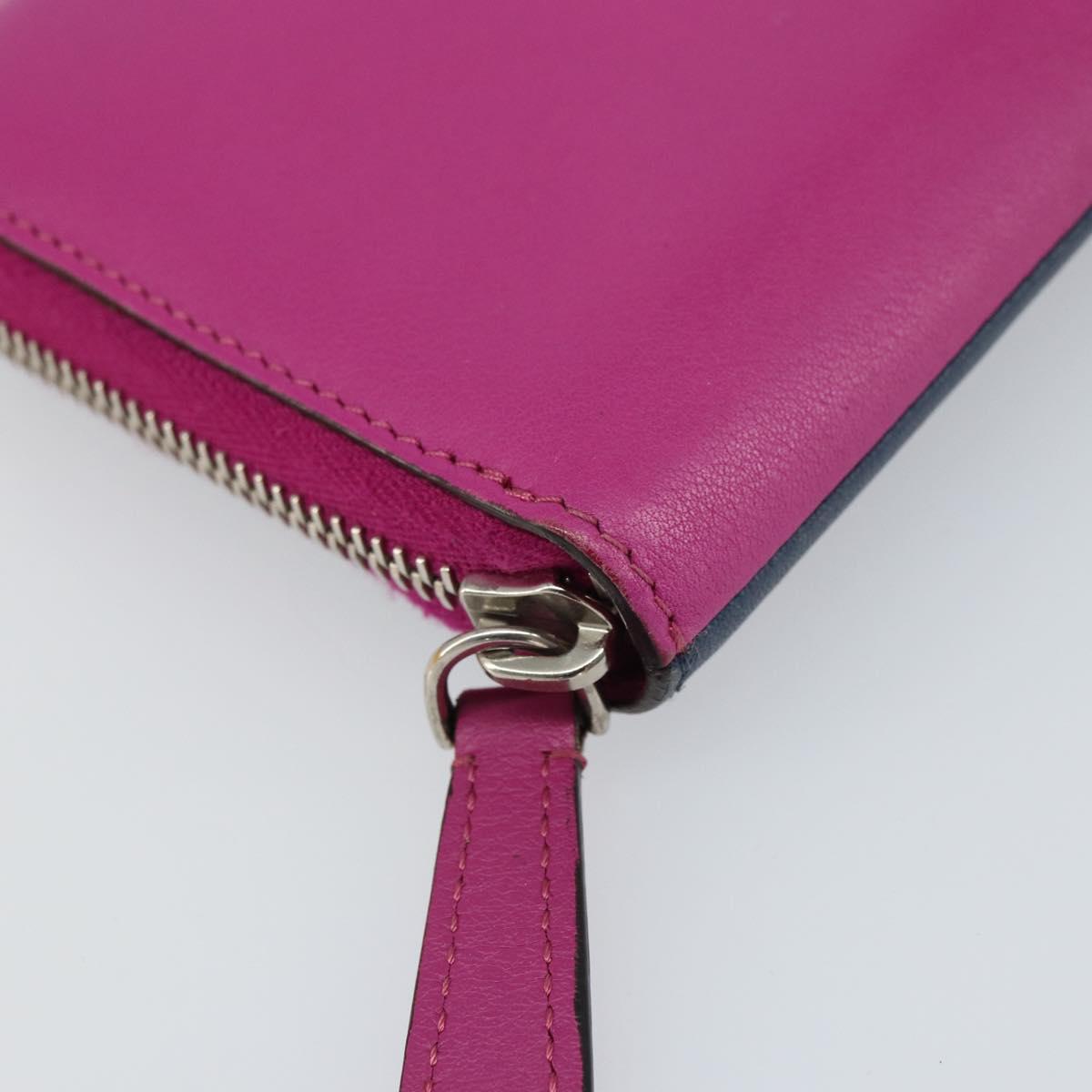 FENDI Zip Around Long Wallet Leather Pink Navy Auth bs31576
