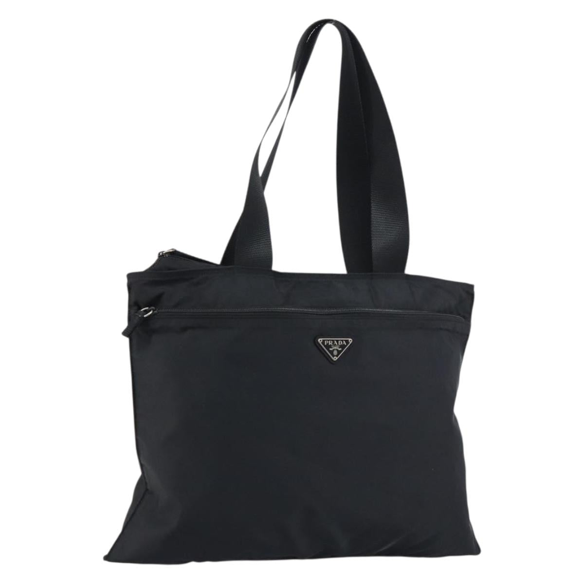 PRADA Tote Bag Nylon Black Silver Auth bs31578