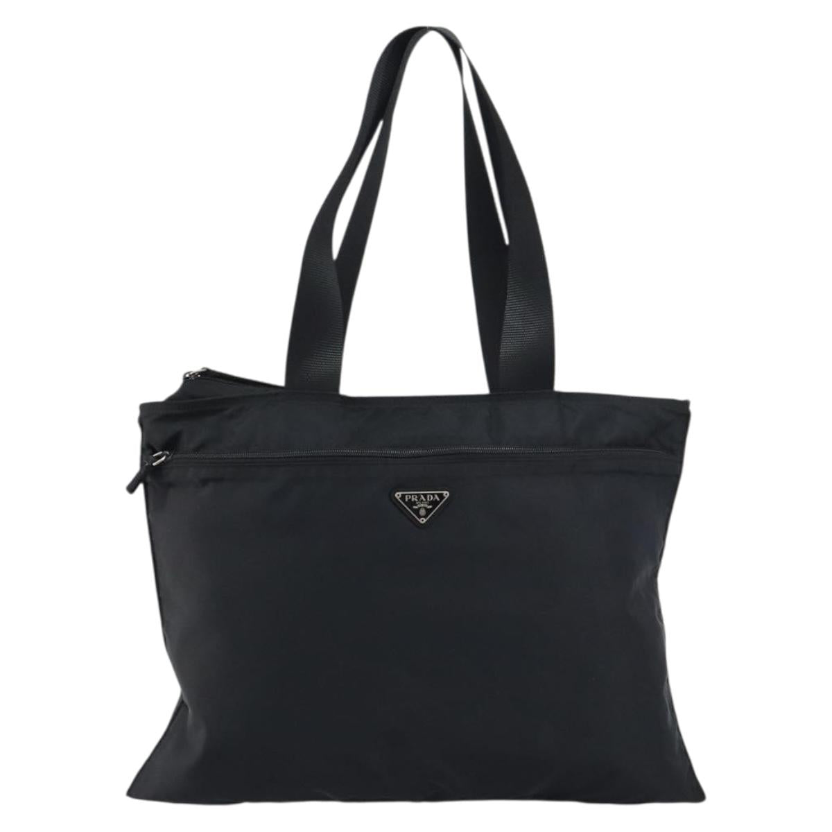 PRADA Tote Bag Nylon Black Silver Auth bs31578