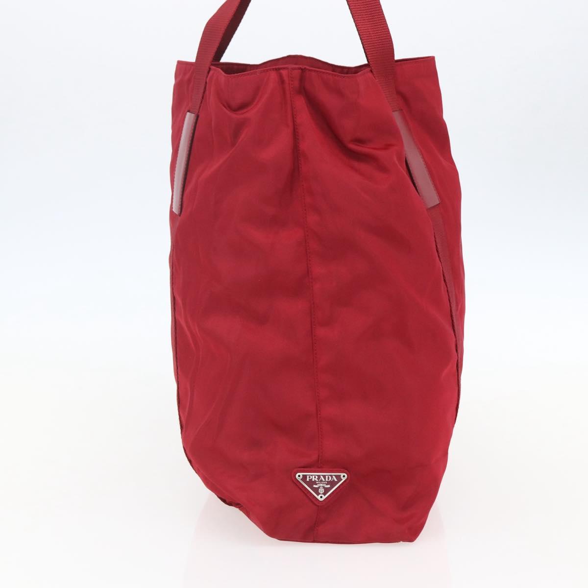 PRADA Tote Bag Nylon Red Silver Auth bs31579
