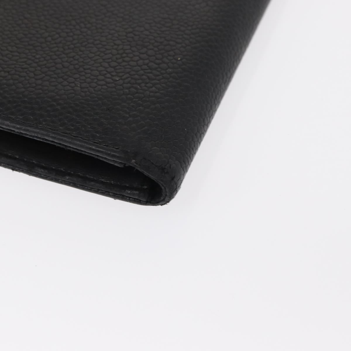 CHANEL Long Wallet Caviar Skin Black Gold CC Auth bs31583