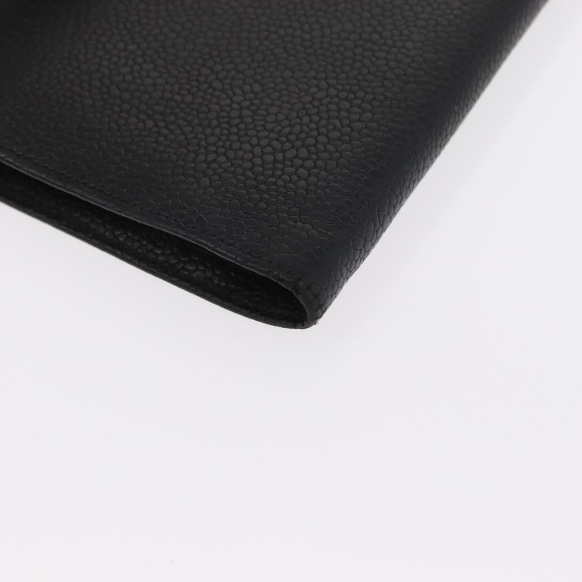 CHANEL COCO Mark Long Wallet Caviar Skin Black Gold CC Auth bs31584