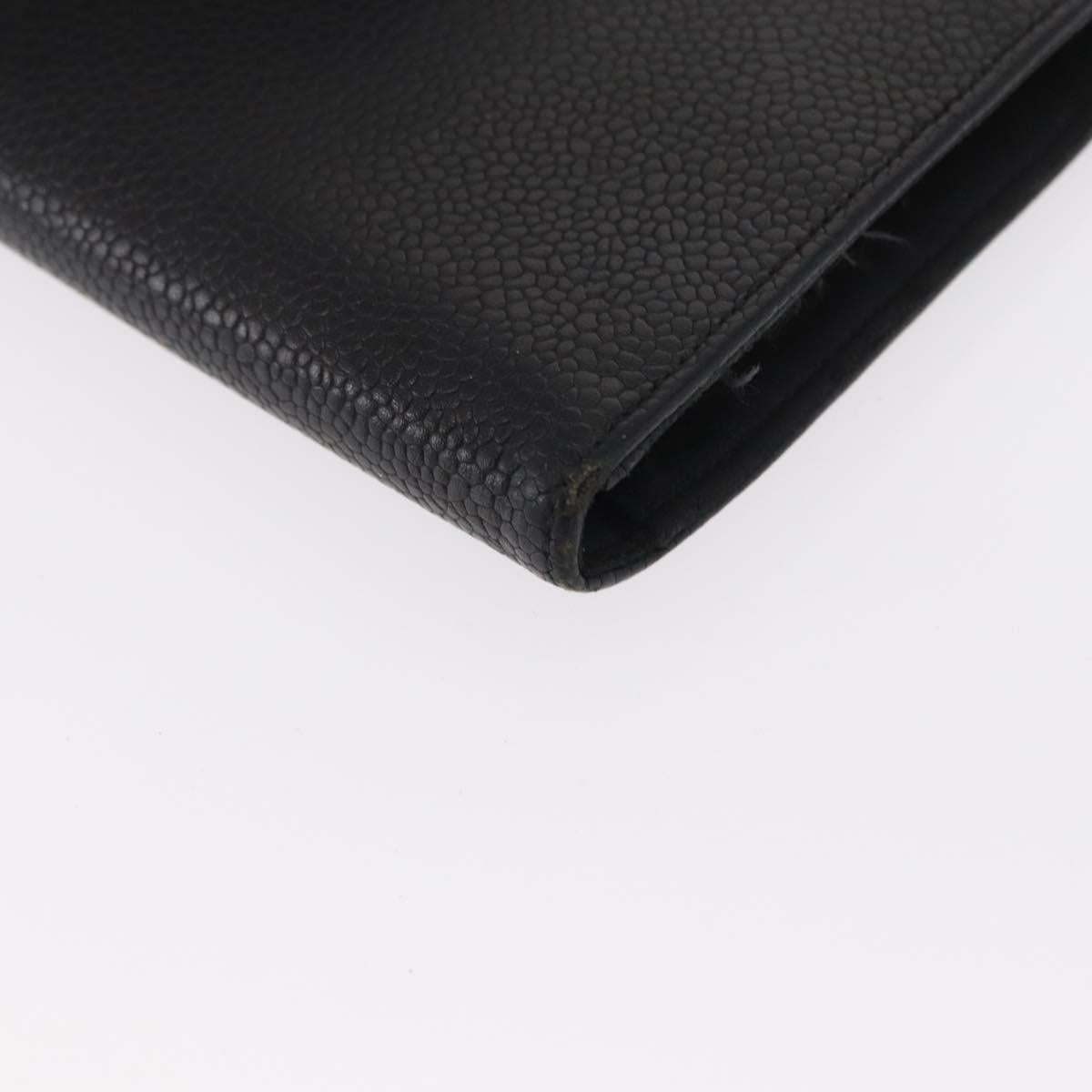 CHANEL COCO Mark Long Wallet Caviar Skin Black Gold CC Auth bs31584