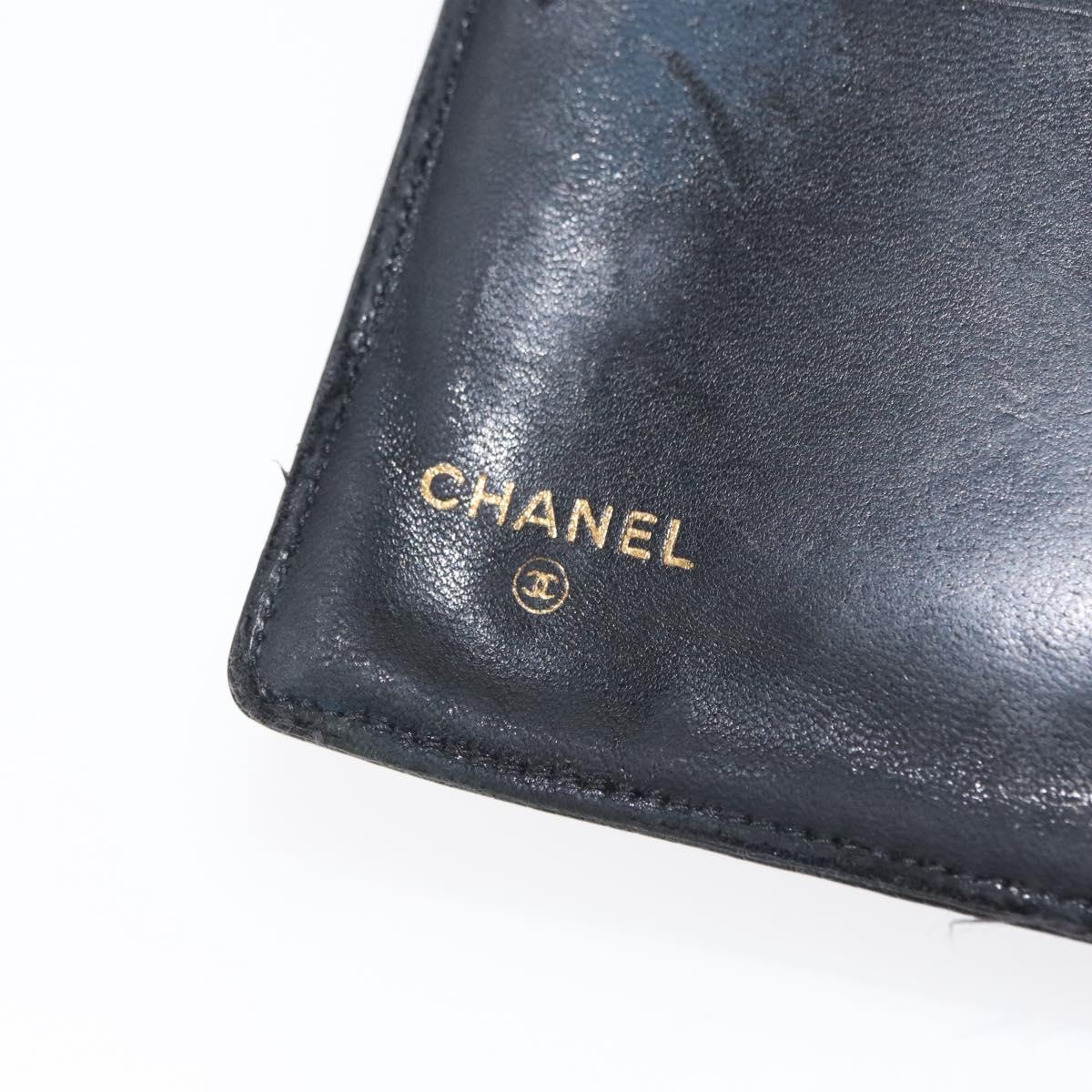 CHANEL COCO Mark Long Wallet Caviar Skin Black Gold CC Auth bs31584