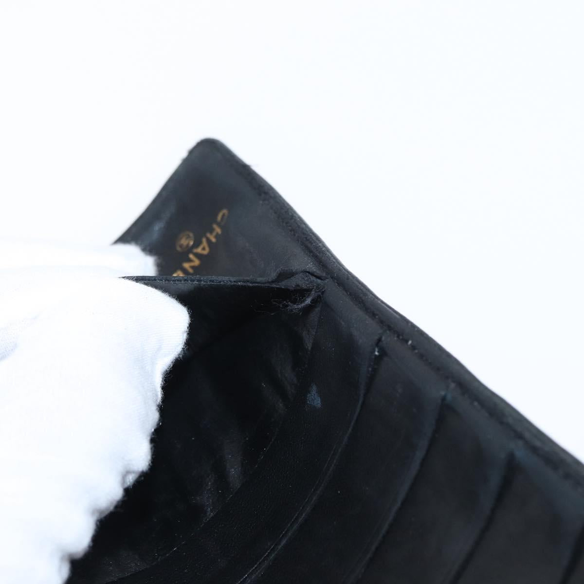 CHANEL COCO Mark Long Wallet Caviar Skin Black Gold CC Auth bs31584