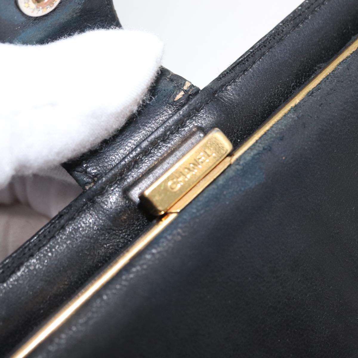 CHANEL COCO Mark Long Wallet Caviar Skin Black Gold CC Auth bs31584