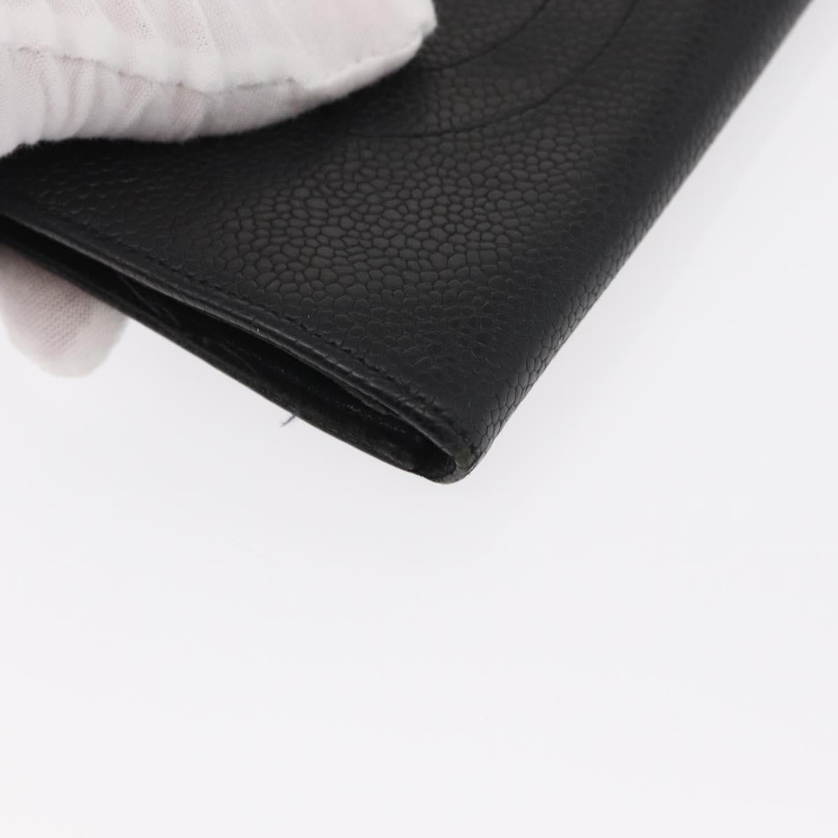 CHANEL COCO Mark Long Wallet Caviar Skin Black Gold CC Auth bs31584