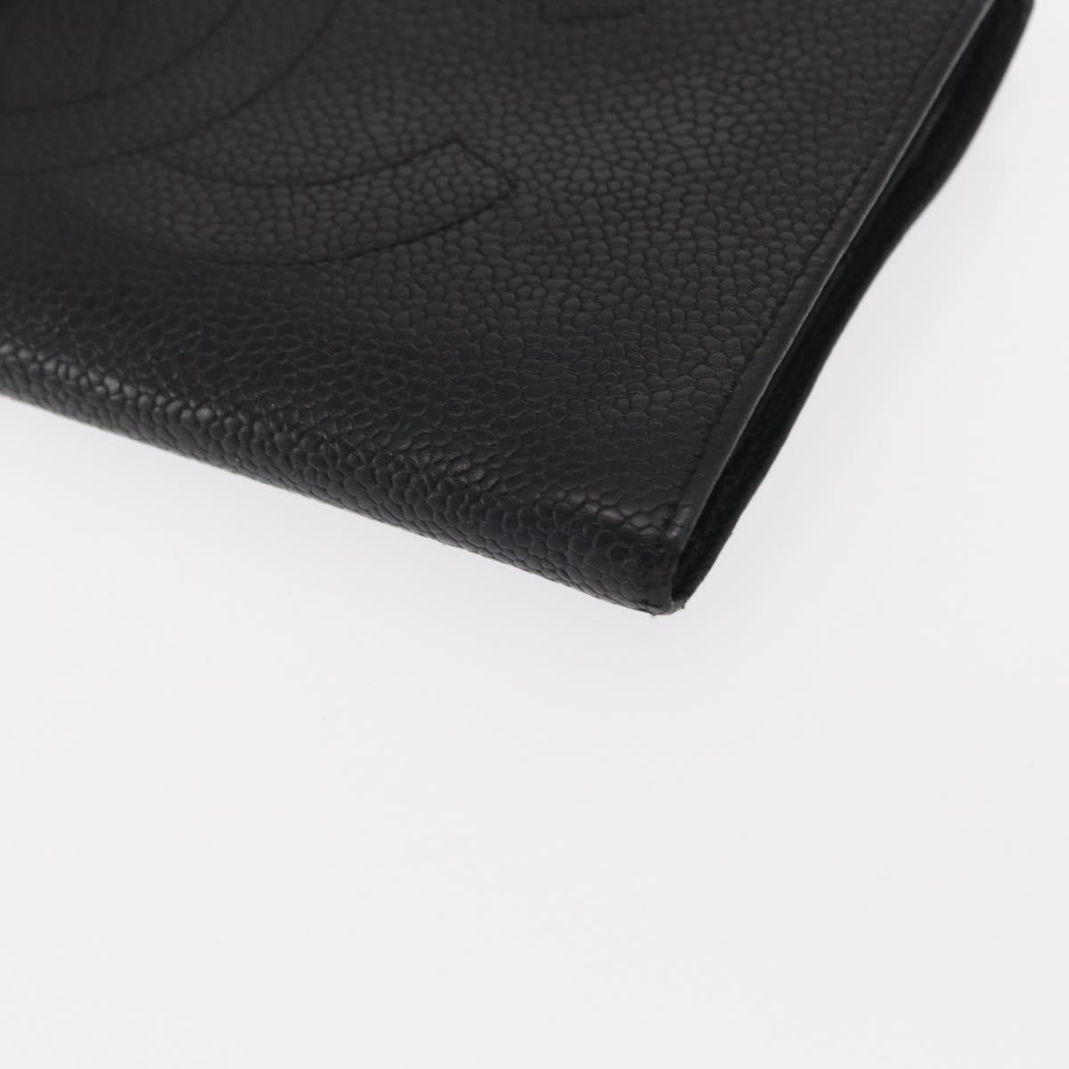 CHANEL COCO Mark Long Wallet Caviar Skin Black Gold CC Auth bs31584