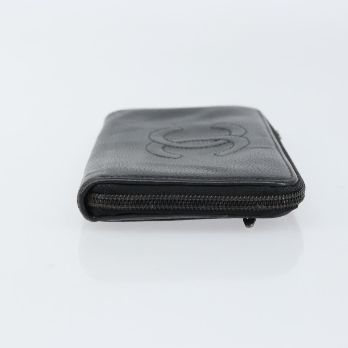 CHANEL Zip Around Long Wallet Caviar Skin Black Gold CC Auth bs31585