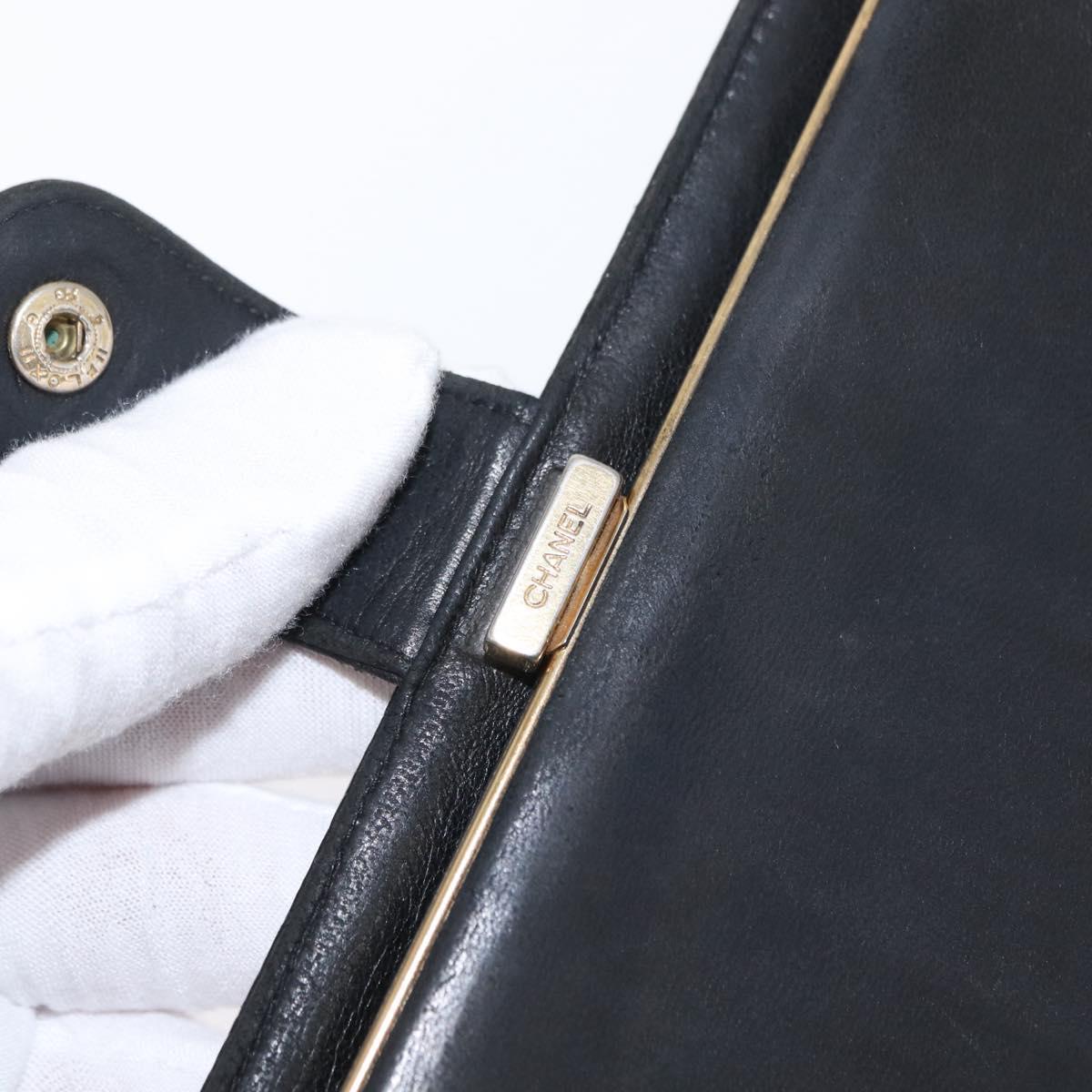 CHANEL COCO Mark Long Wallet Caviar Skin Black Gold CC Auth bs31586