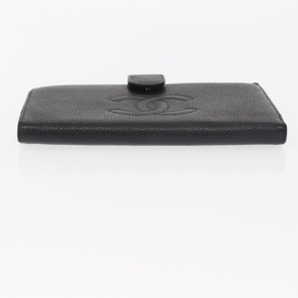 CHANEL COCO Mark Long Wallet Caviar Skin Black Gold CC Auth bs31586
