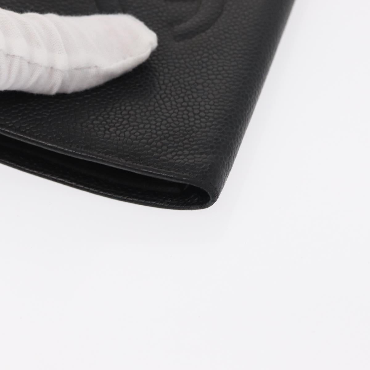 CHANEL COCO Mark Long Wallet Caviar Skin Black Gold CC Auth bs31586