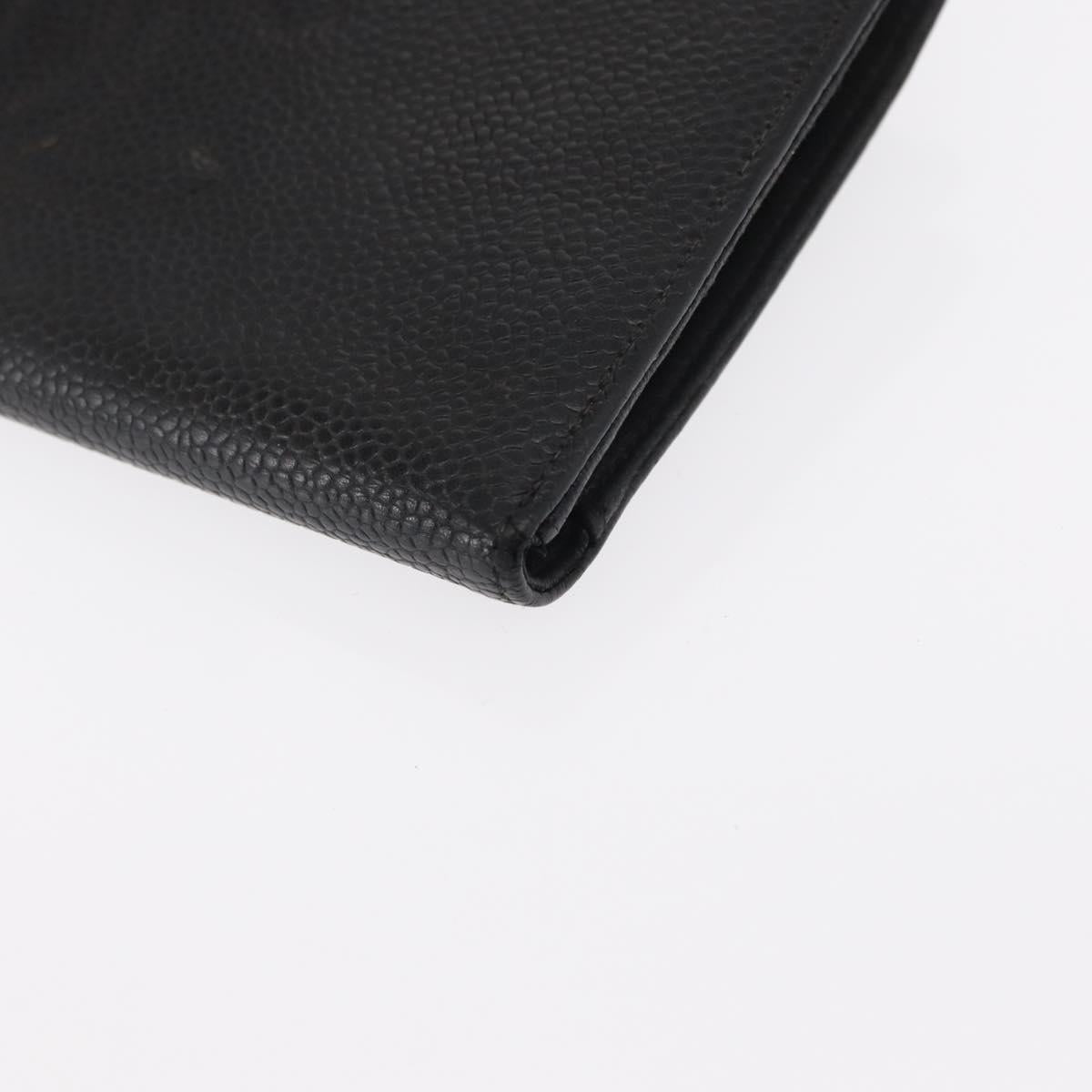 CHANEL COCO Mark Long Wallet Caviar Skin Black Gold CC Auth bs31586