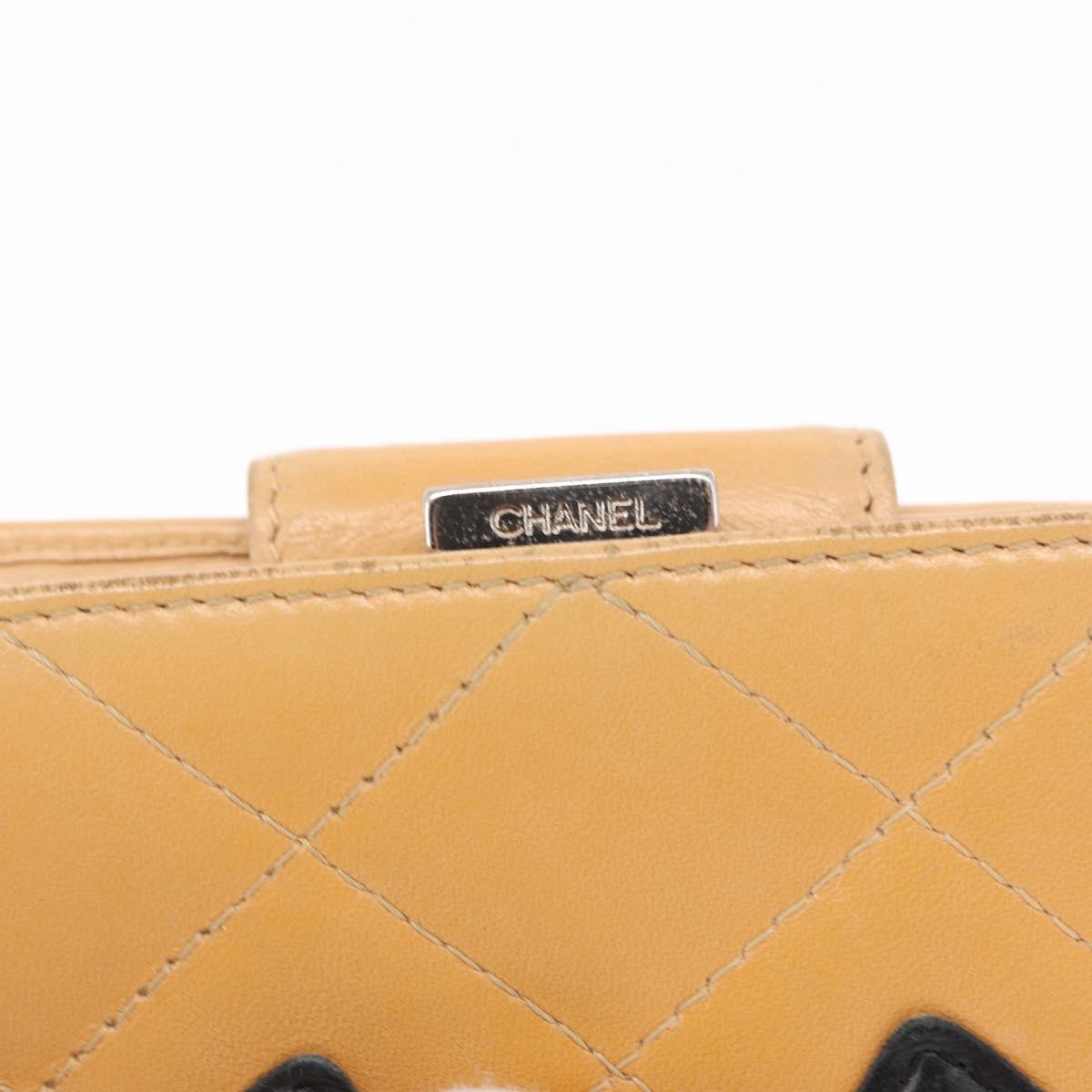 CHANEL Cambon Line Wallet Lamb Skin Beige Silver CC Auth bs31591