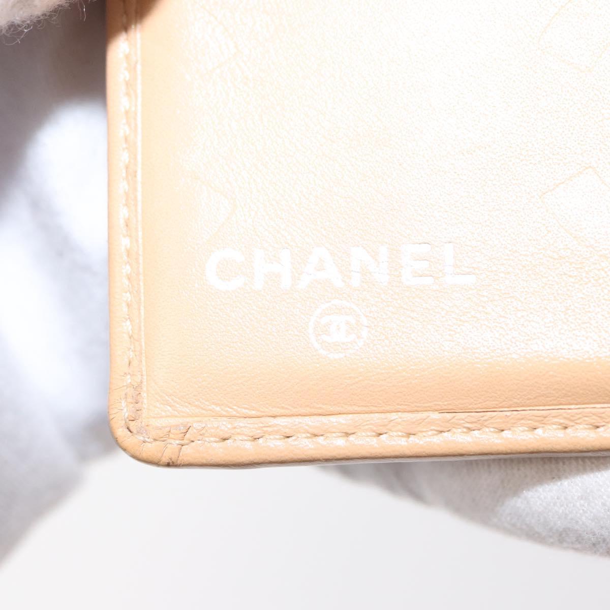 CHANEL Cambon Line Wallet Lamb Skin Beige Silver CC Auth bs31591