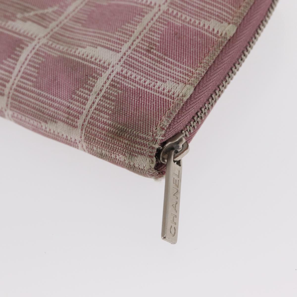 CHANEL New Travel Line Zip Around Long Wallet Nylon Pink Silver CC Auth bs31593