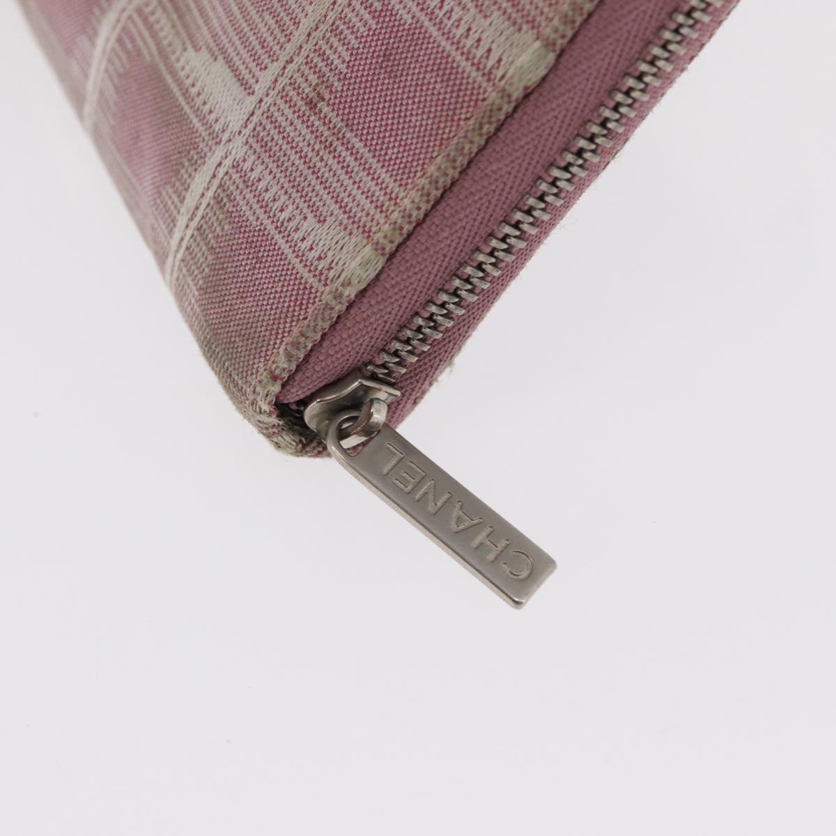 CHANEL New Travel Line Zip Around Long Wallet Nylon Pink Silver CC Auth bs31593