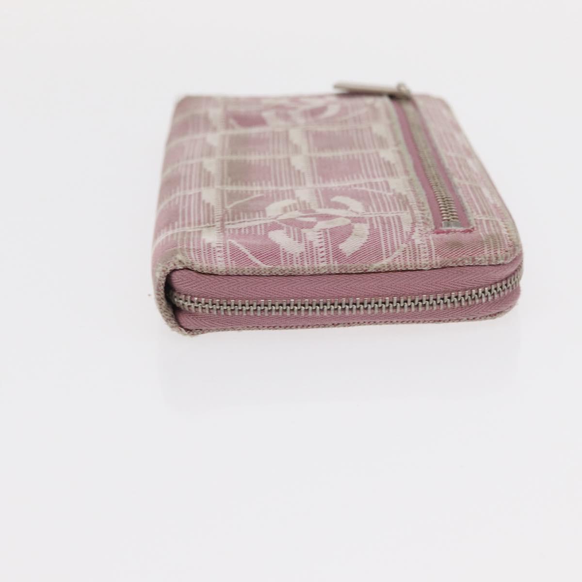 CHANEL New Travel Line Zip Around Long Wallet Nylon Pink Silver CC Auth bs31593