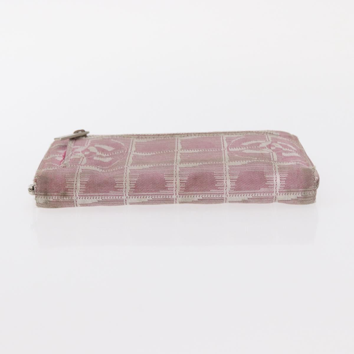 CHANEL New Travel Line Zip Around Long Wallet Nylon Pink Silver CC Auth bs31593