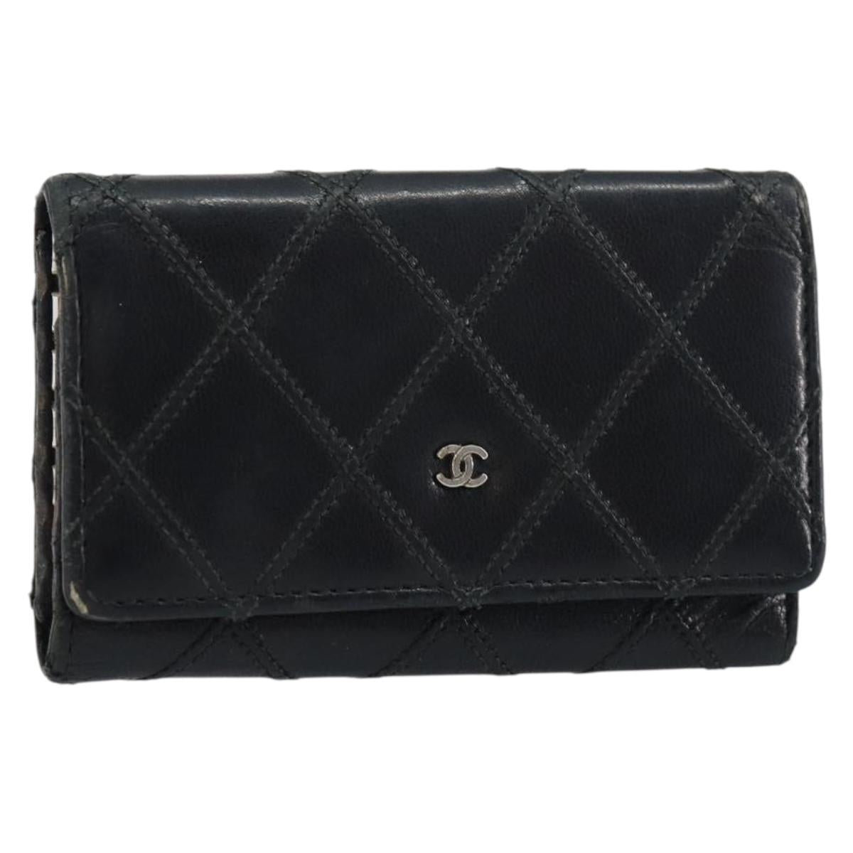 CHANEL Bicolore Key Case Leather Black Silver CC Auth bs31594