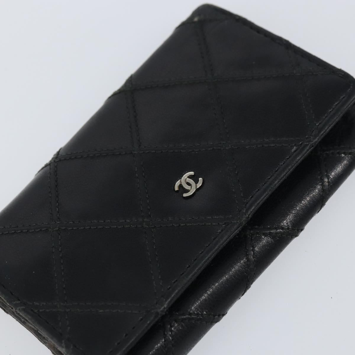 CHANEL Bicolore Key Case Leather Black Silver CC Auth bs31594