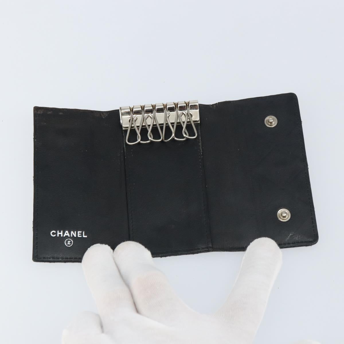 CHANEL Bicolore Key Case Leather Black Silver CC Auth bs31594