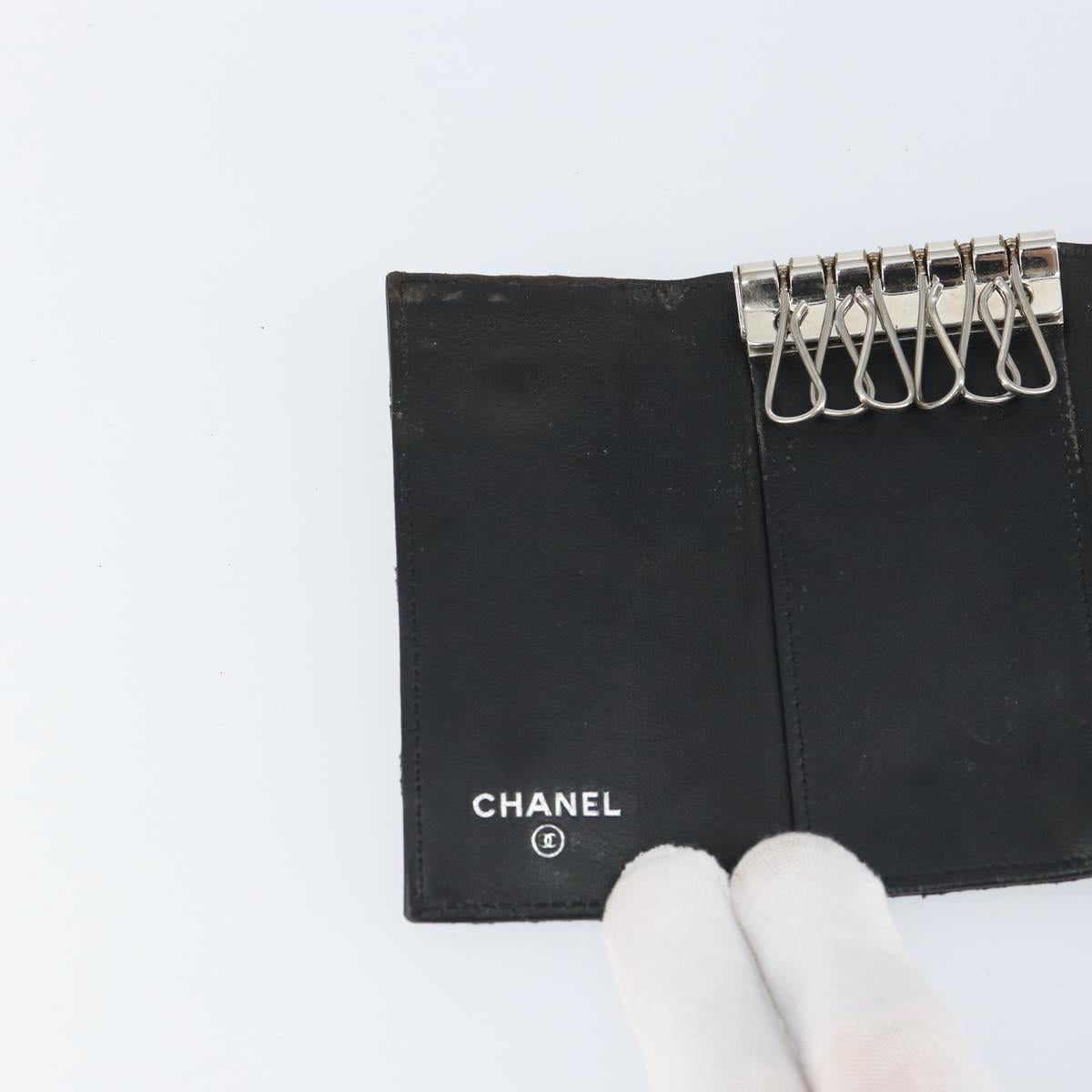 CHANEL Bicolore Key Case Leather Black Silver CC Auth bs31594