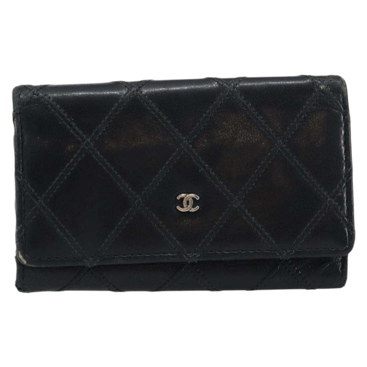 CHANEL Bicolore Key Case Leather Black Silver CC Auth bs31594