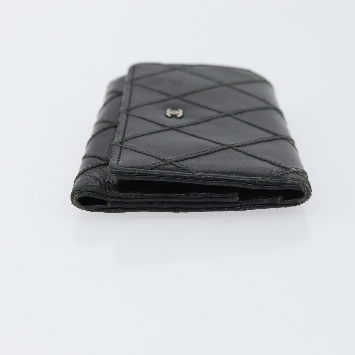 CHANEL Bicolore Key Case Leather Black Silver CC Auth bs31594