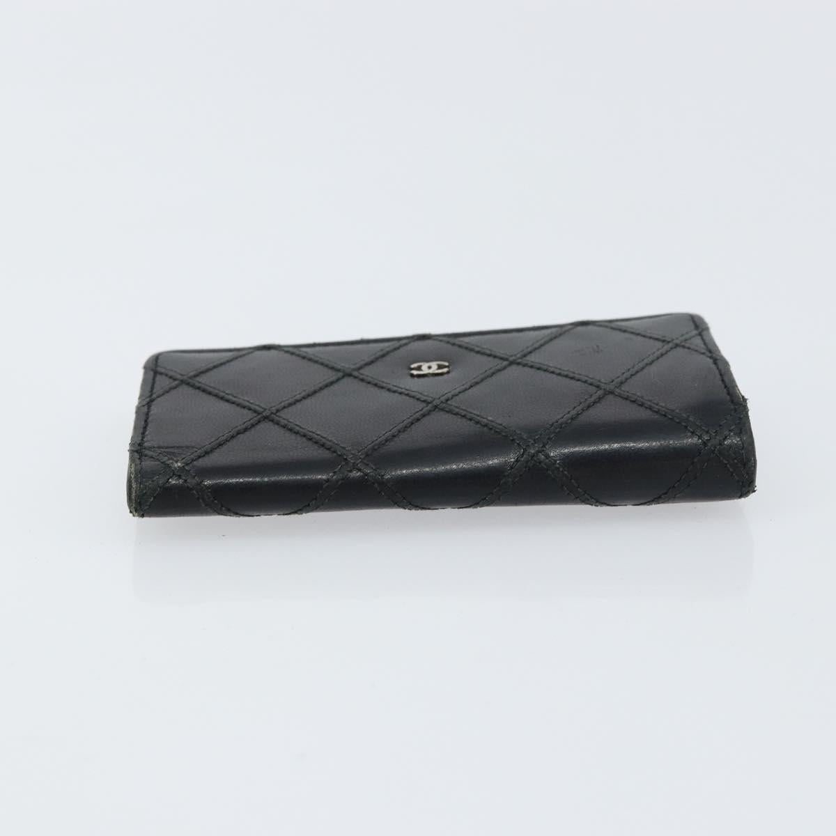 CHANEL Bicolore Key Case Leather Black Silver CC Auth bs31594