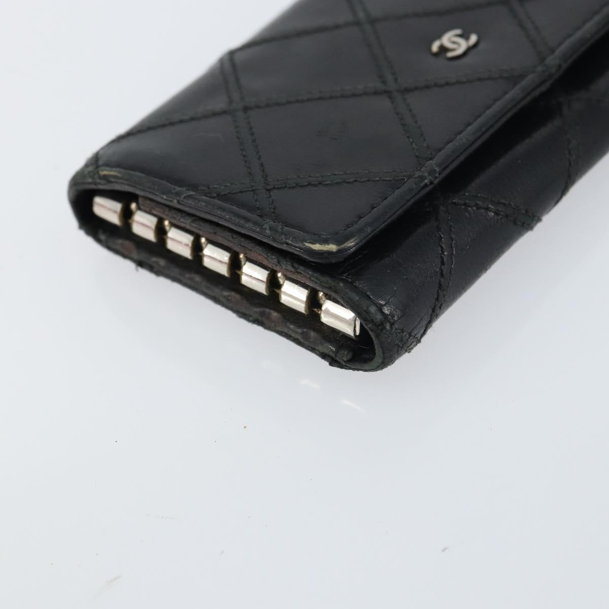 CHANEL Bicolore Key Case Leather Black Silver CC Auth bs31594