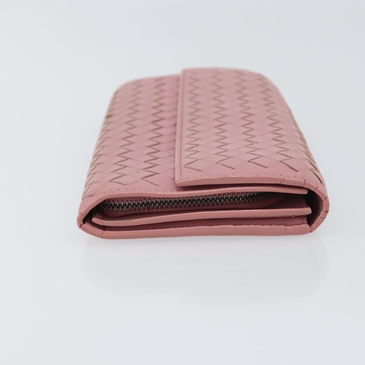 BOTTEGA VENETA INTRECCIATO Long Wallet Leather Pink Auth bs31596