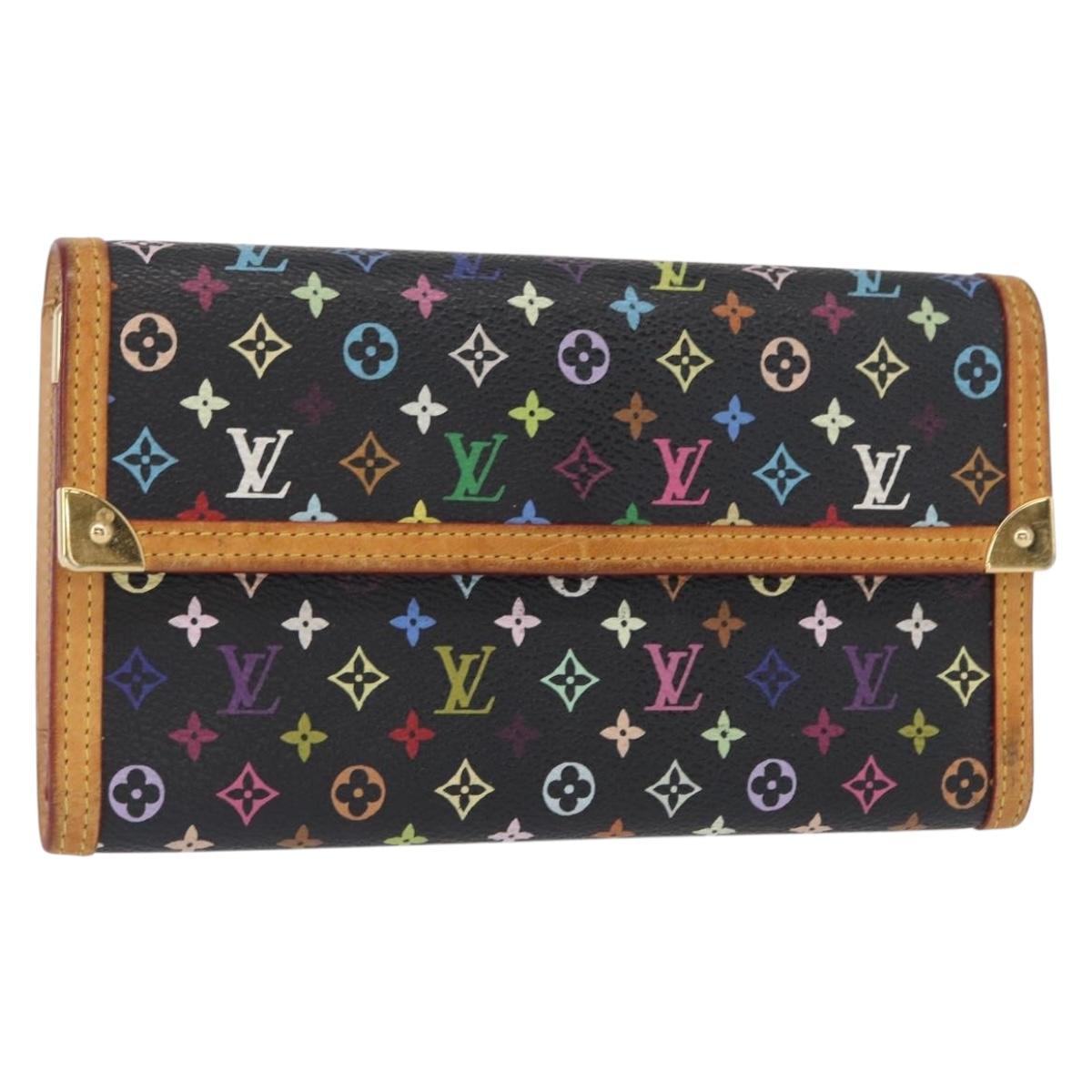 LOUIS VUITTON Monogram Multicolor Porte Tresor Wallet Black M92658 Auth bs31604