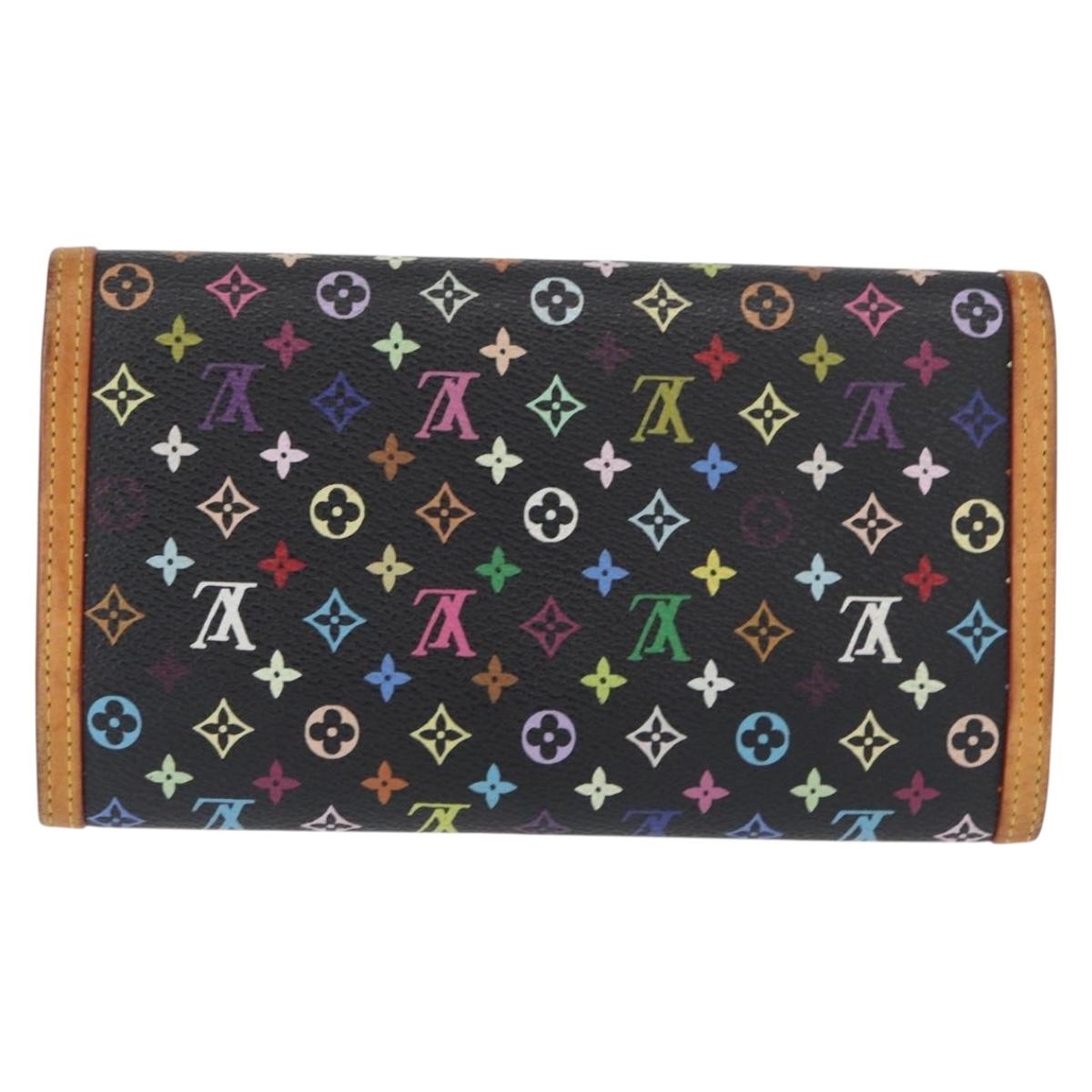 LOUIS VUITTON Monogram Multicolor Porte Tresor Wallet Black M92658 Auth bs31604