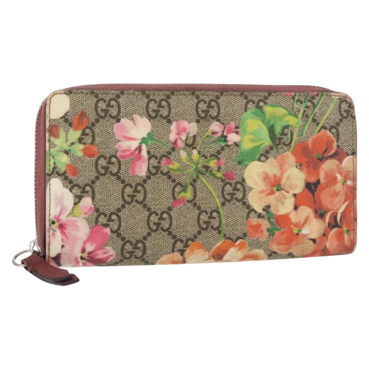 GUCCI GG Blooms Long Wallet PVC Pink Silver Auth bs31614