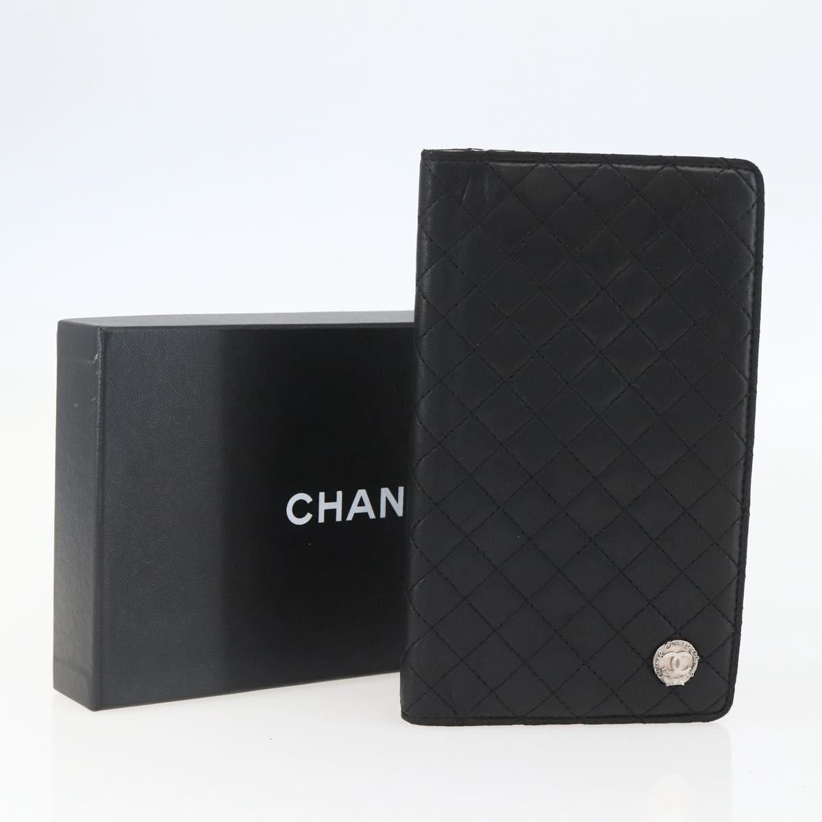CHANEL Matelasse Long Wallet Lamb Skin Black CC Auth bs31616
