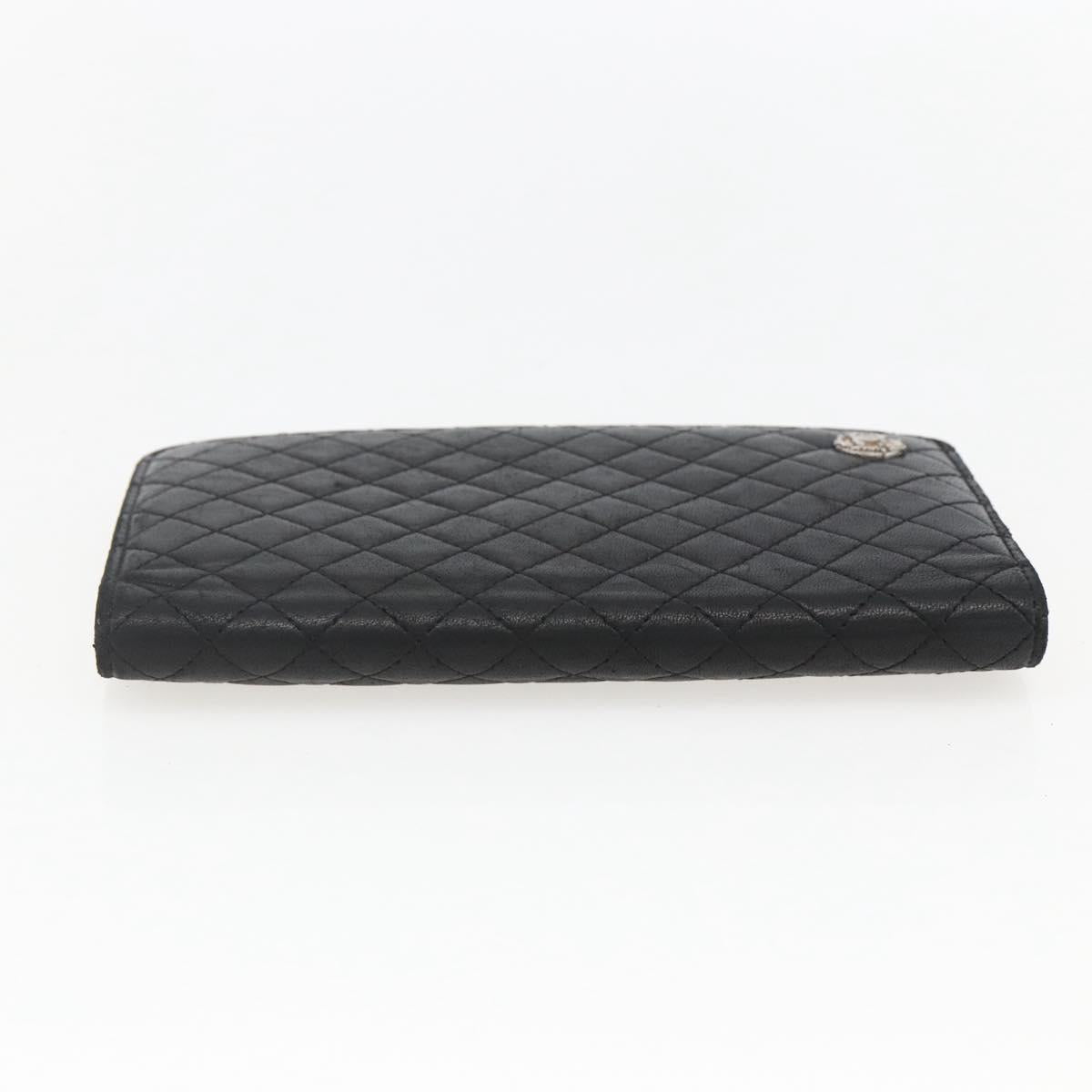 CHANEL Matelasse Long Wallet Lamb Skin Black CC Auth bs31616