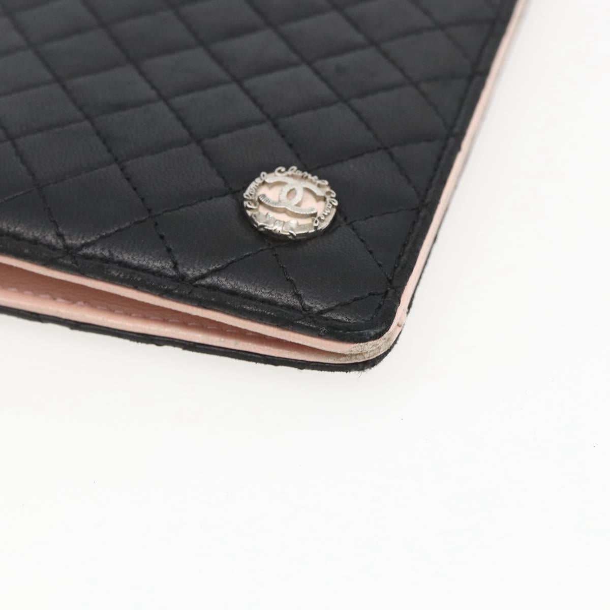 CHANEL Matelasse Long Wallet Lamb Skin Black CC Auth bs31616