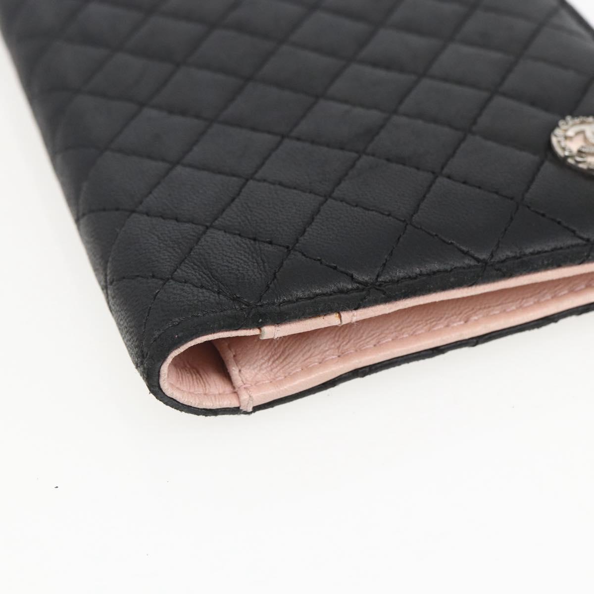 CHANEL Matelasse Long Wallet Lamb Skin Black CC Auth bs31616