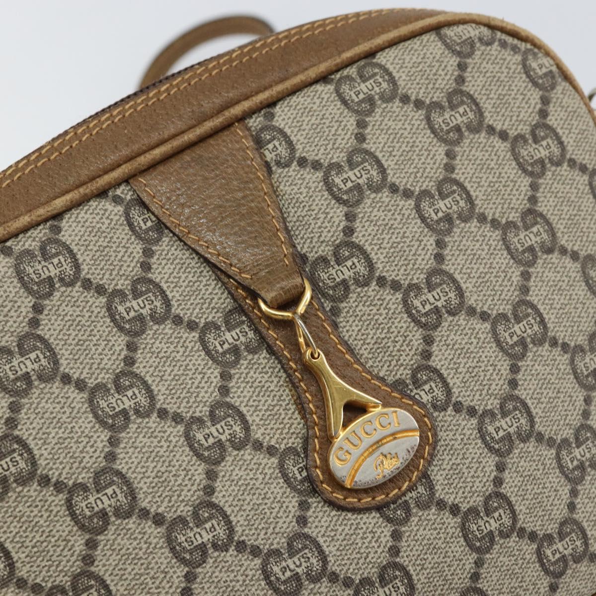 GUCCI GG Plus Supreme Shoulder Bag PVC Beige Gold Auth bs31626