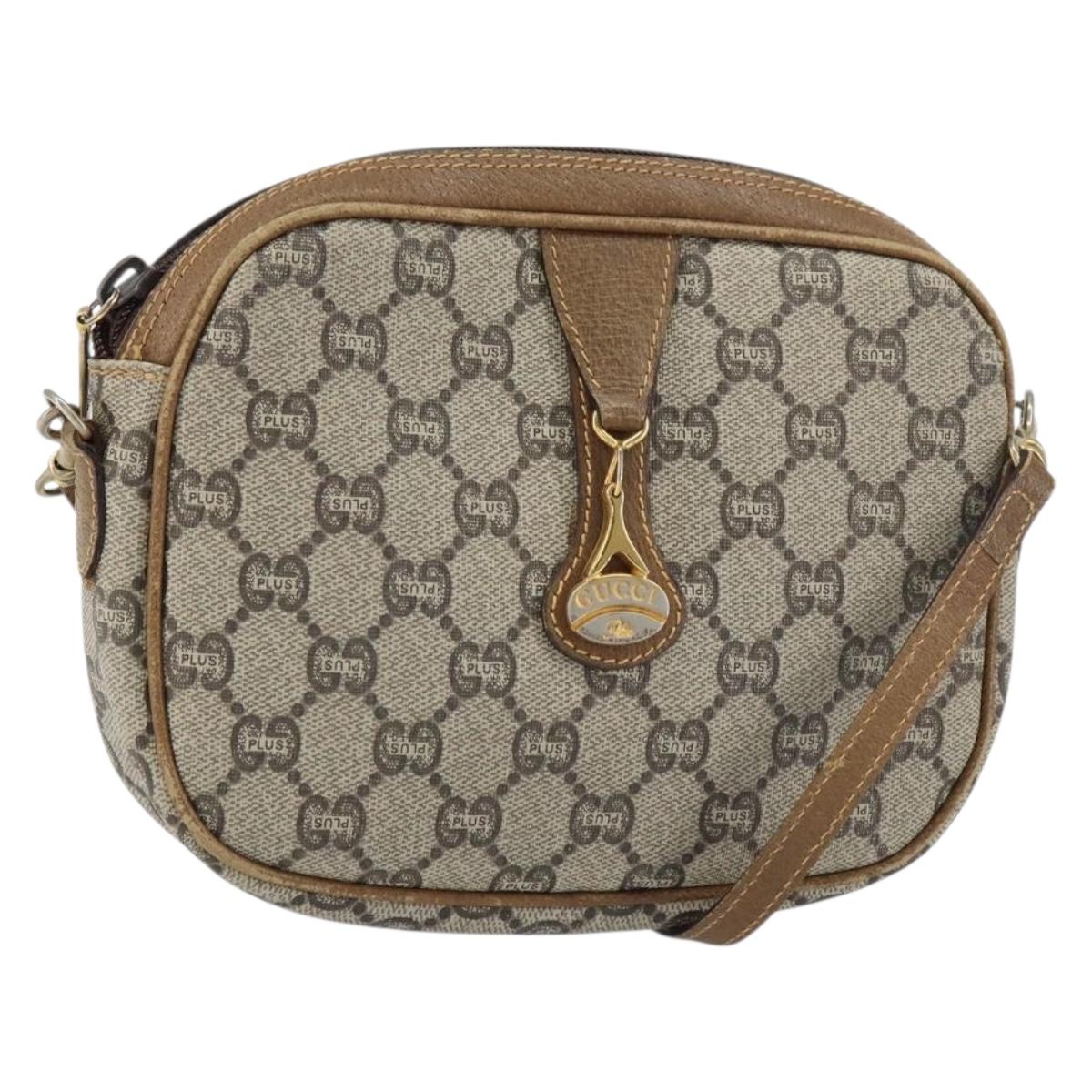 GUCCI GG Plus Supreme Shoulder Bag PVC Beige Gold Auth bs31626
