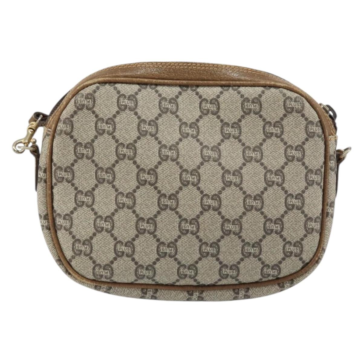 GUCCI GG Plus Supreme Shoulder Bag PVC Beige Gold Auth bs31626