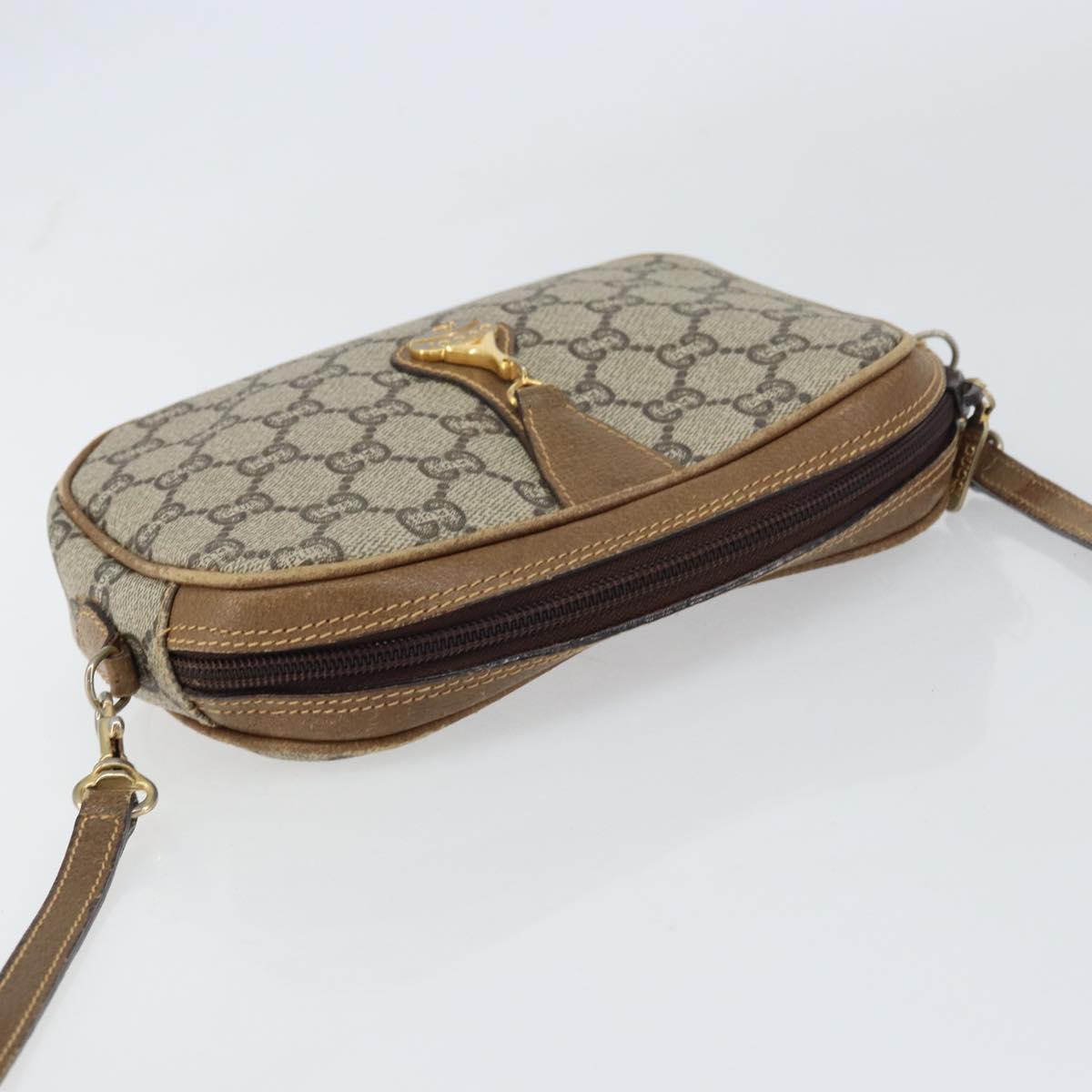 GUCCI GG Plus Supreme Shoulder Bag PVC Beige Gold Auth bs31626