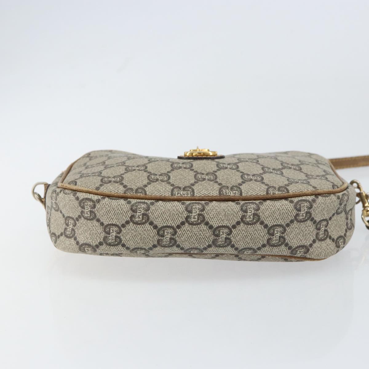 GUCCI GG Plus Supreme Shoulder Bag PVC Beige Gold Auth bs31626
