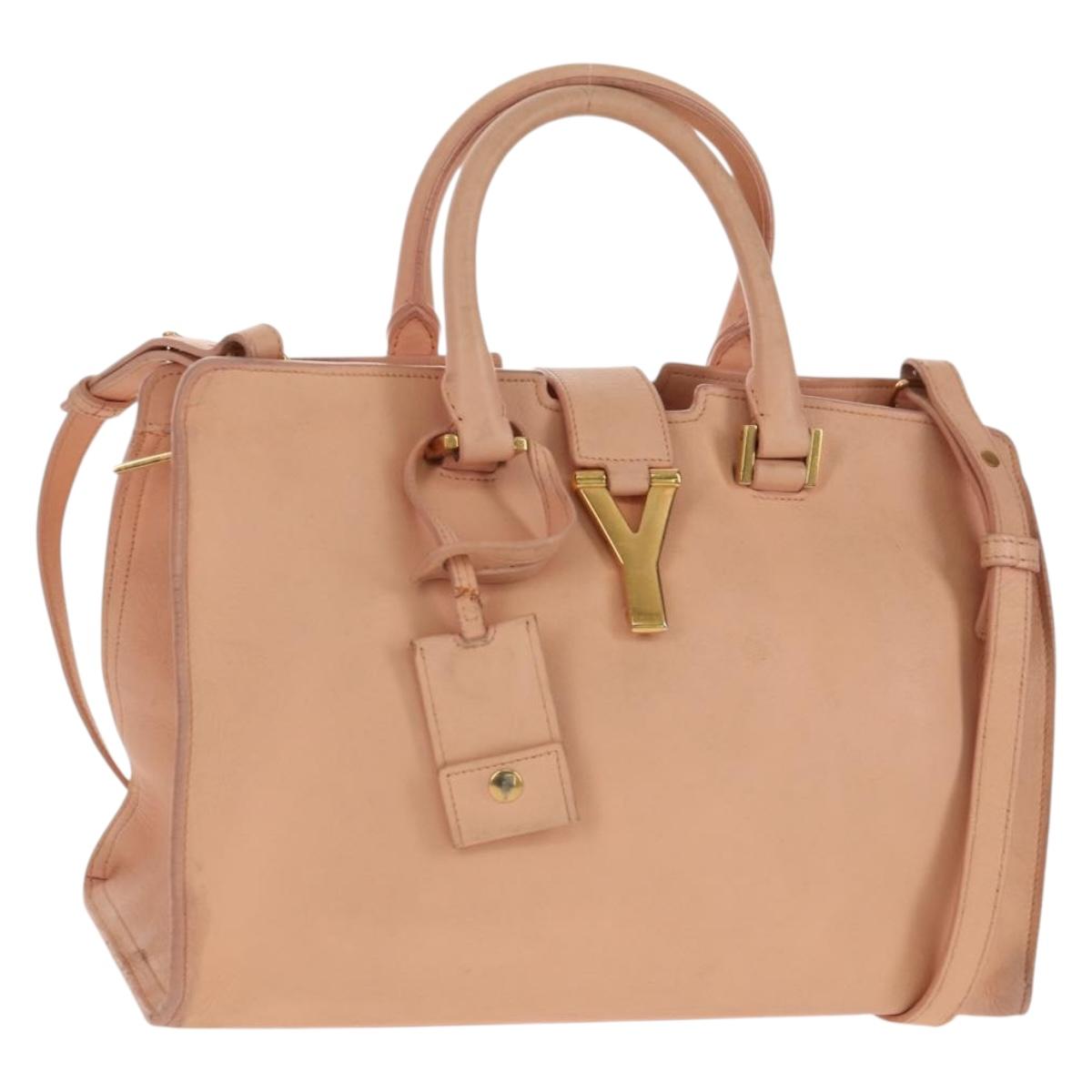 SAINT LAURENT Petit Kabas Hand Bag Leather 2way Pink Gold Auth bs31628